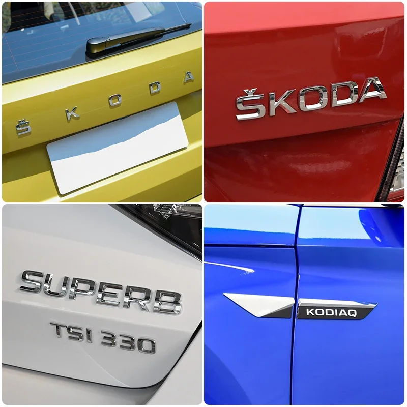 3D ABS Car Stickers Lettering Rear Trunk Emblem Badge Decals for Skoda Logo VRS Kodiaq Karoq Superb Octavia Kamiq Fabia Rapid