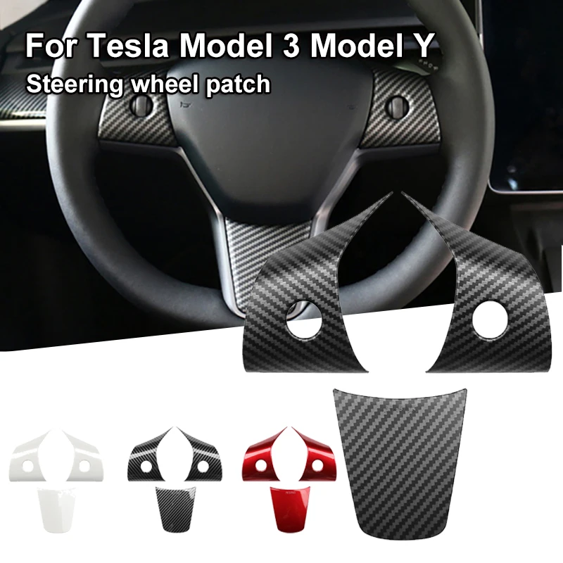 Steering Wheel Panel Decoration Cover Trim Moulding Sticker ABS Carbon Fiber Patch Accessories for for Tesla Model 3 Model Y