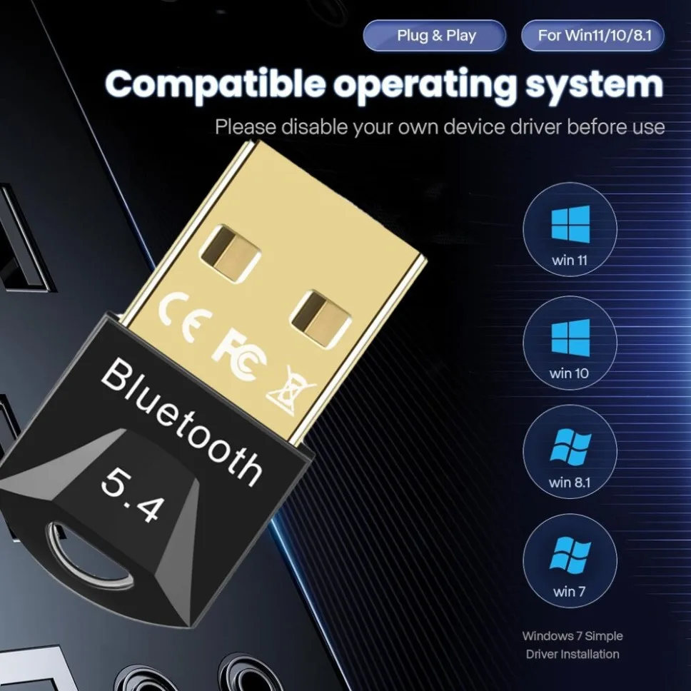 Bluetooth 5.4/5.3/5.1/5.0 USB Adapter for PC Laptop Wireless Dongle Transmitter Receiver for Headphone Mouse Keyboard USB BT