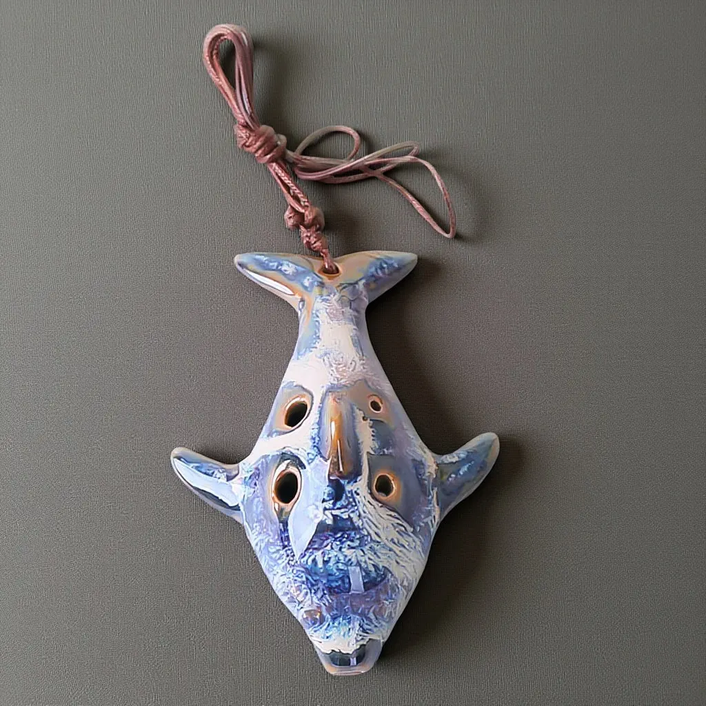 1Pcs Six Hole Ceramic Alto Ocarina Flute Portable Fish Shaped Classic Ceramic Musical Instrument for Beginners