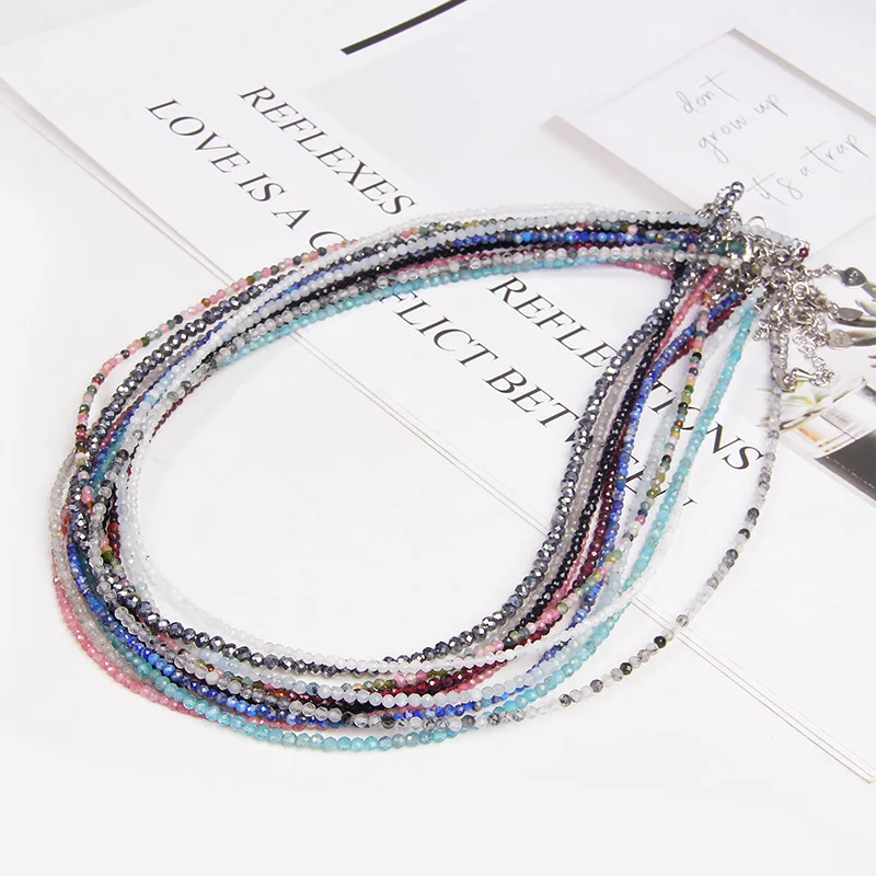 Natural Raw Gem Stone Necklace Lapis Tourmaline Spinels Quartz Necklace Faceted Bead Necklaces Fashion Girl Woman Jewelry Gifts