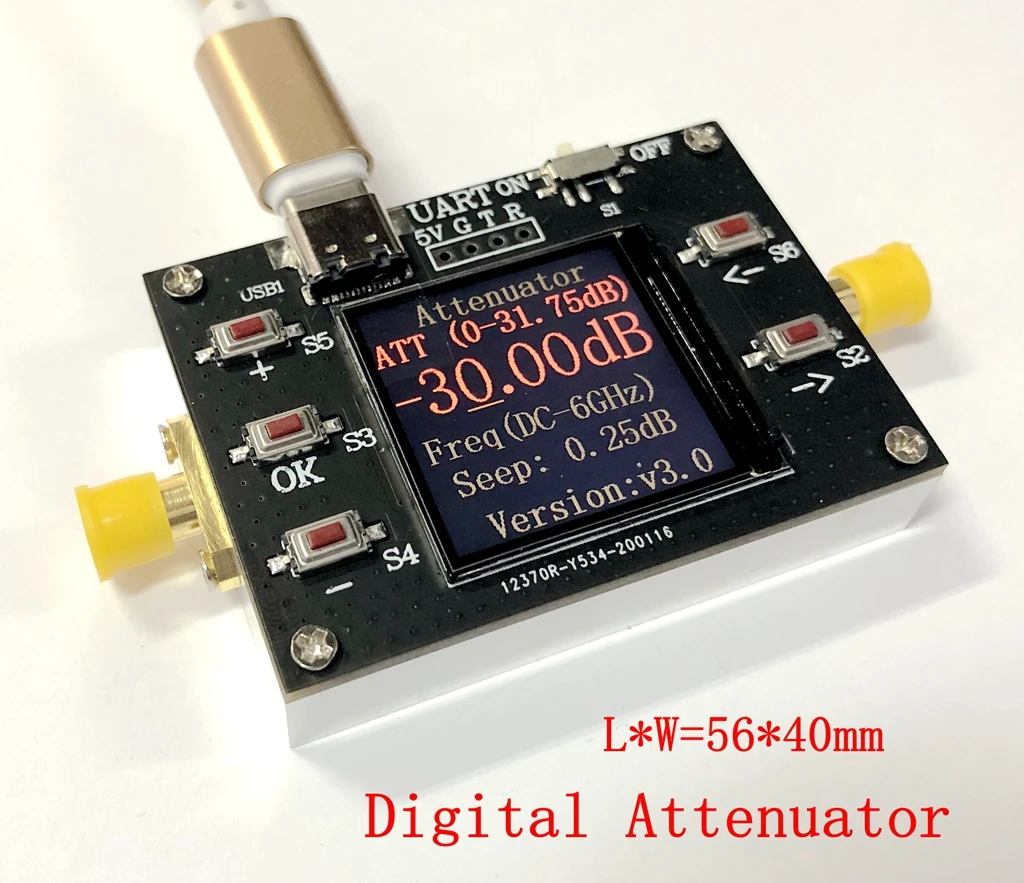 TYPE-C 6G digital programmable RF attenuator 30DB TFT display CNC housing supports communication