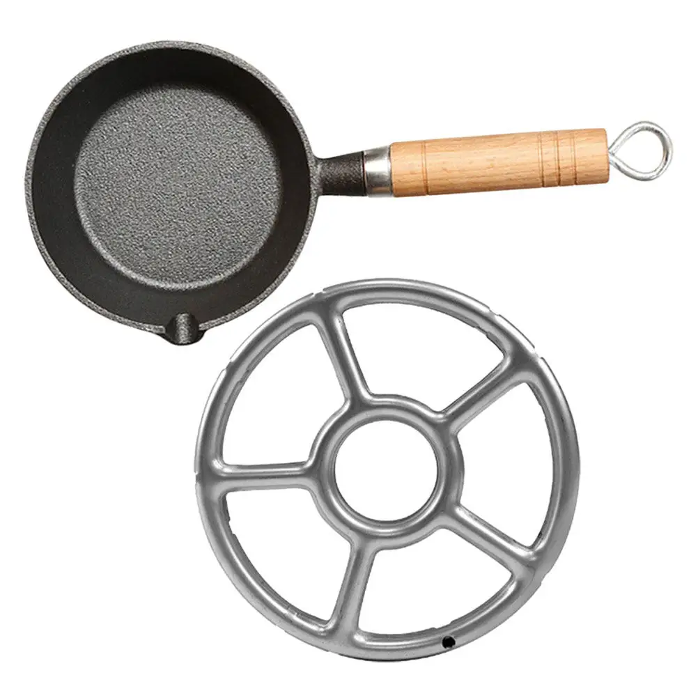 Mini Cast Iron Egg Omelette Pan Compact Lightweight Outdoor Camping Skillet Even Heat Distribution Ergonomic Wood Handle Small