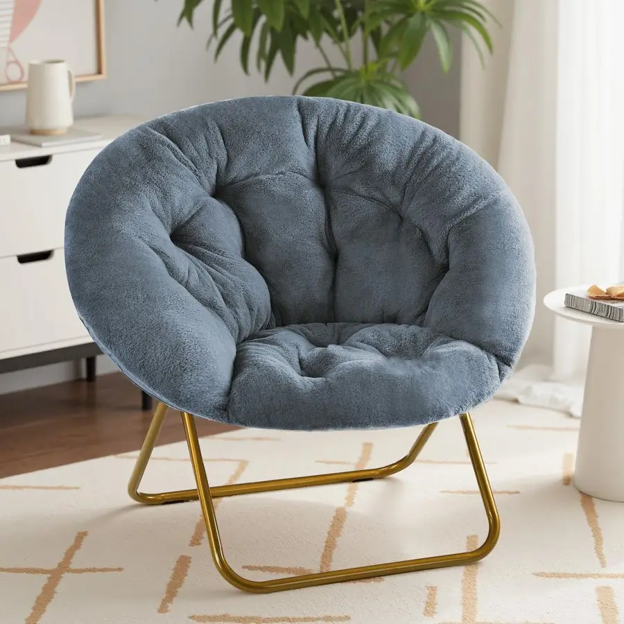 

Saucer Chairs, Comfy Folding Cozy Faux Fur Living Room Reading Lounge Chair with Soft Thick Padded Seat amp Metal Frame Modern