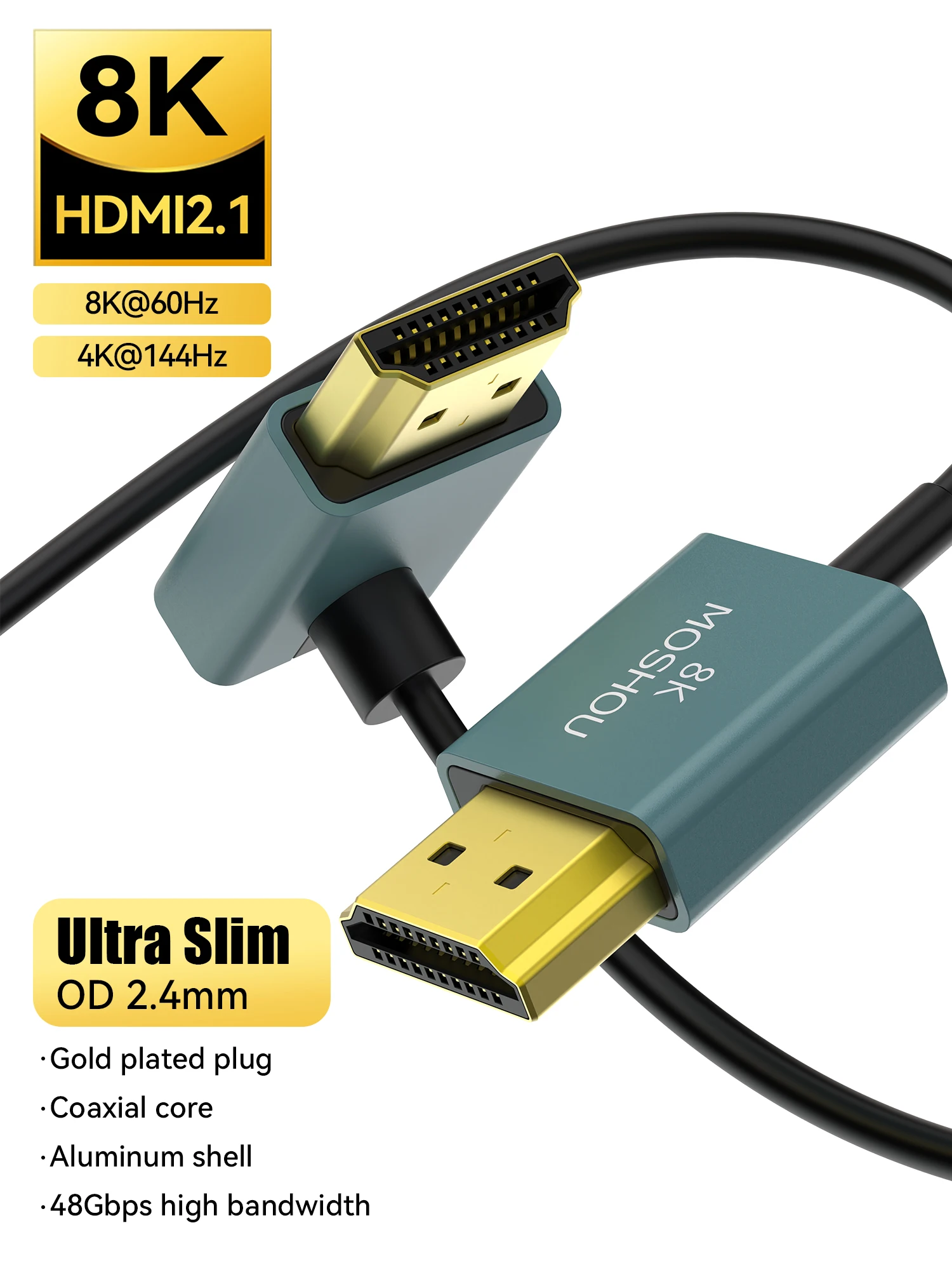 MOSHOU Slim & Flexible Soft 8K 4K Kabel HDMI do HDMI 4K@120Hz 8K@60Hz 48Gbps Ultra cienki kabel HDMI 2.1 do monitora HDTV Camera — zdjęcie produktu 7