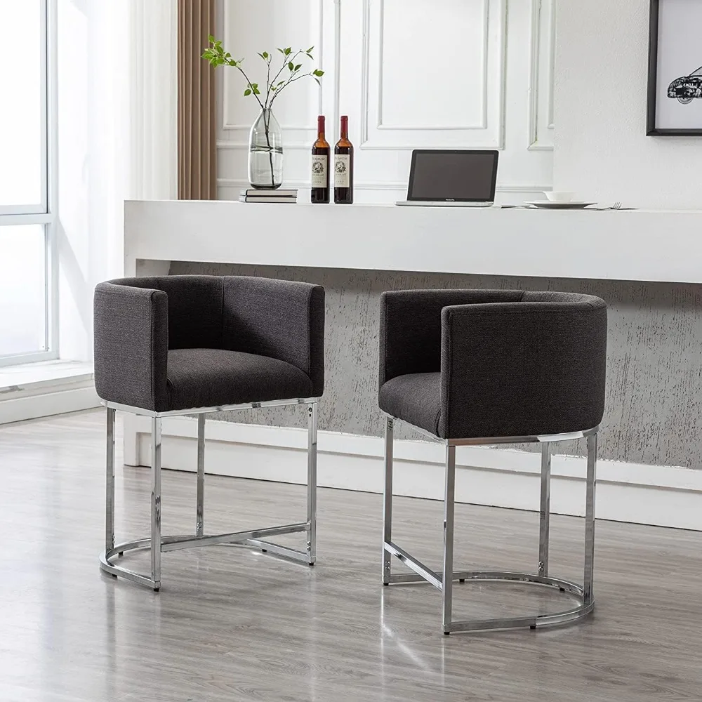 Contemporary Charcoal Linen Bar Stools Set of 4, 24