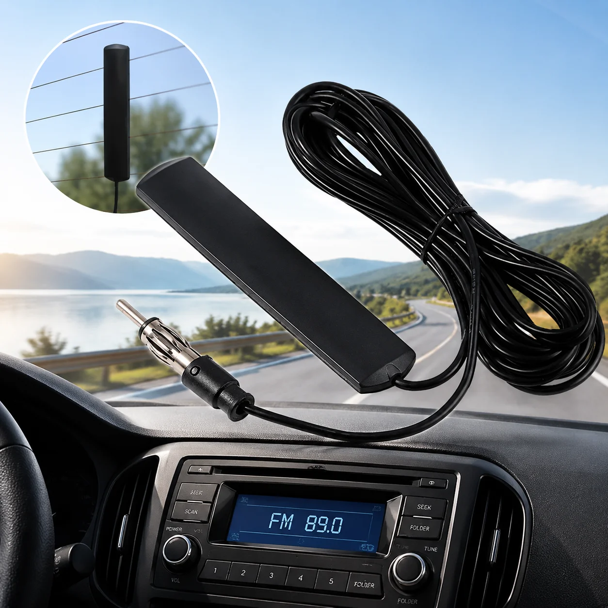 Universal Car Radio FM Antenna 2M Hidden Patch Signal Amplifier Booster For Auto Vehicle Boat RV Radio Signal Receiver