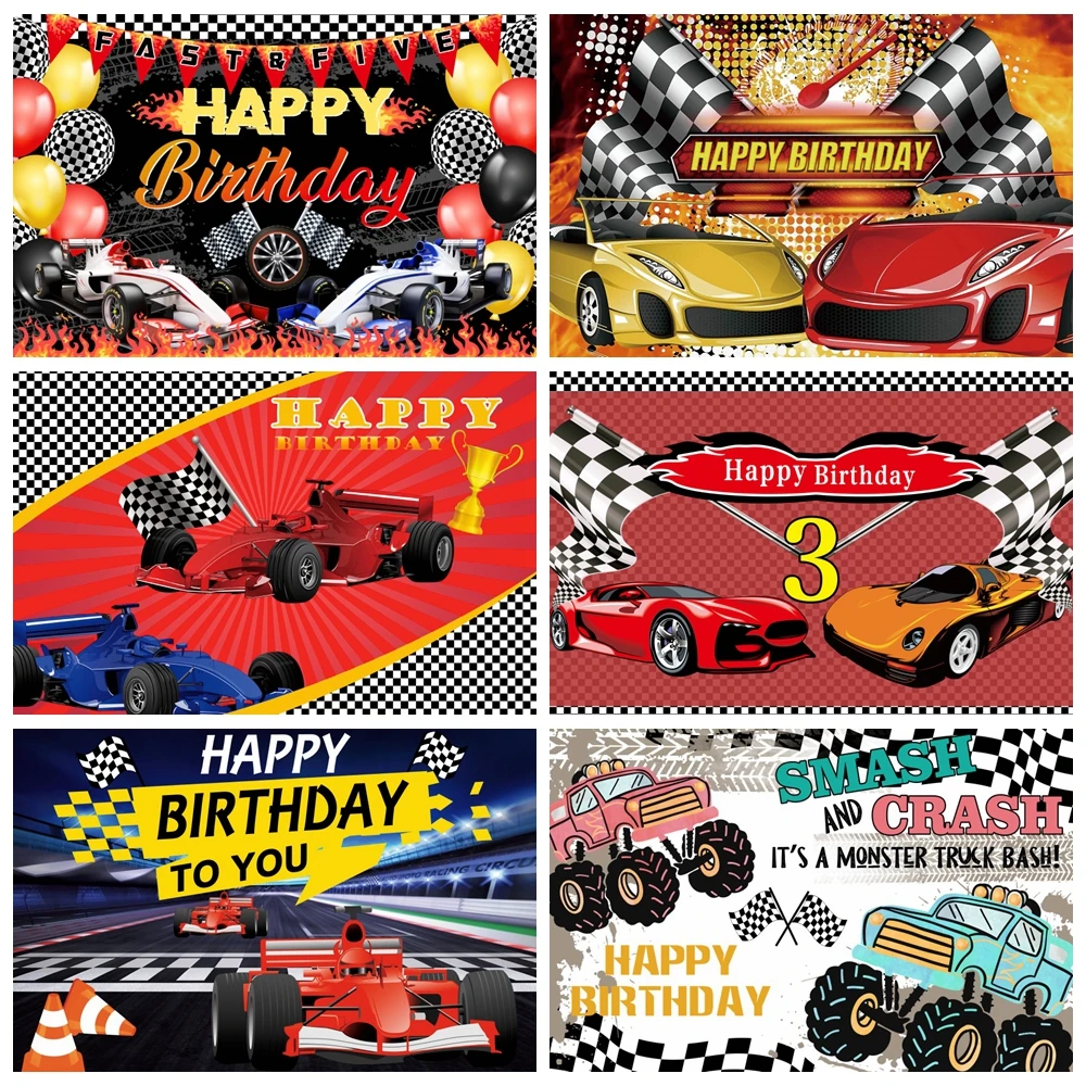 

Racing Car Theme Backdrop Motorcross Trophy Boy Birthday Party Baby Shower Photography Background Decor Banner Photo Studio Prop