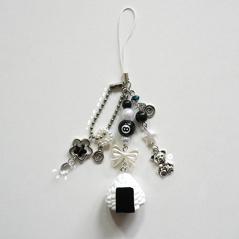 Y2K onigiri keychain Black and white phone charm Japanese 2000s style 1pcs