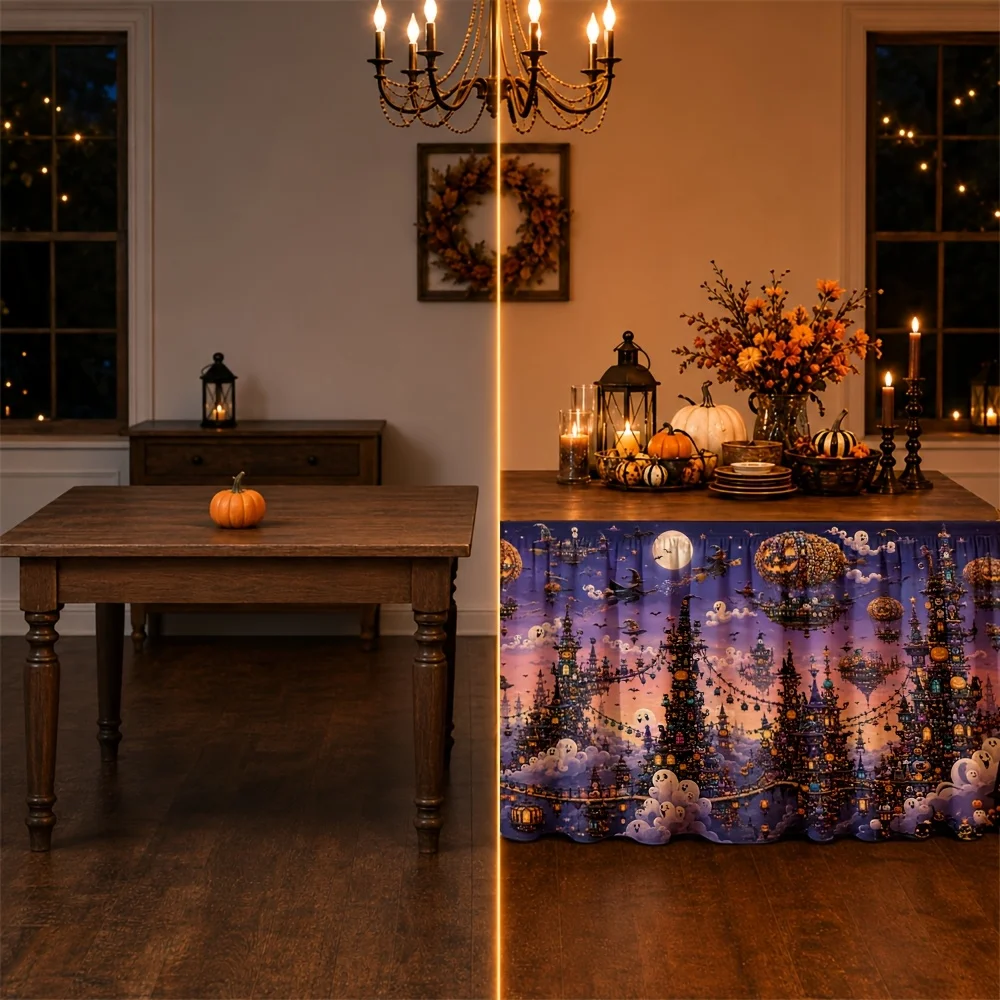Tablecloth Halloween-themed fun autumn night starry sky floating pumpkin decoration festival atmosphere mysterious charmxzj
