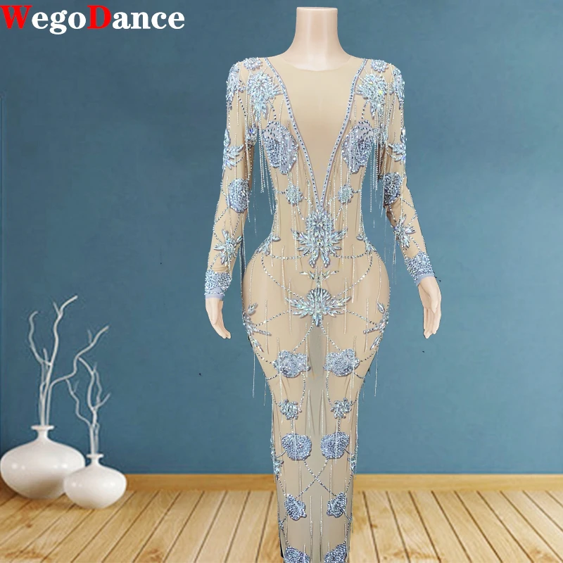 

New Sexy Fashion Long Sleeve Mesh Transparent Birthday Prom Dresses Women