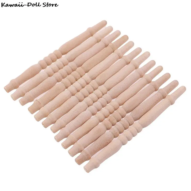 4/12Pcs DIY 6cm Spindles Balusters Wooden Dollhouse Miniature 1/12 Scale Stair Railing Furniture Toys