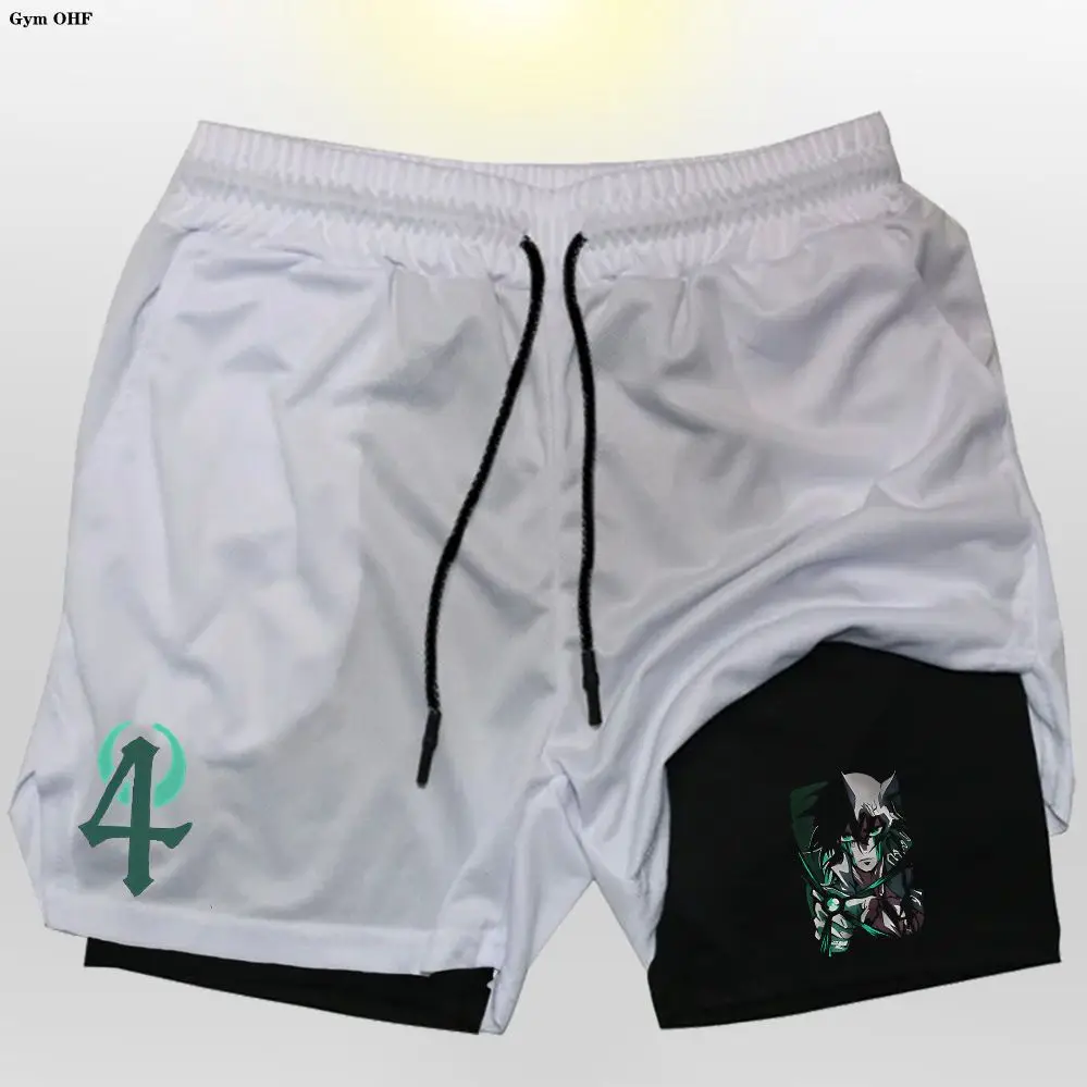 Jujutsu Kaisen شورت تدريب أسود أبيض طبقة داخلية Gojo Satoru Battle Pose طباعة برباط أبيض نص عنوان ياباني أنيمي