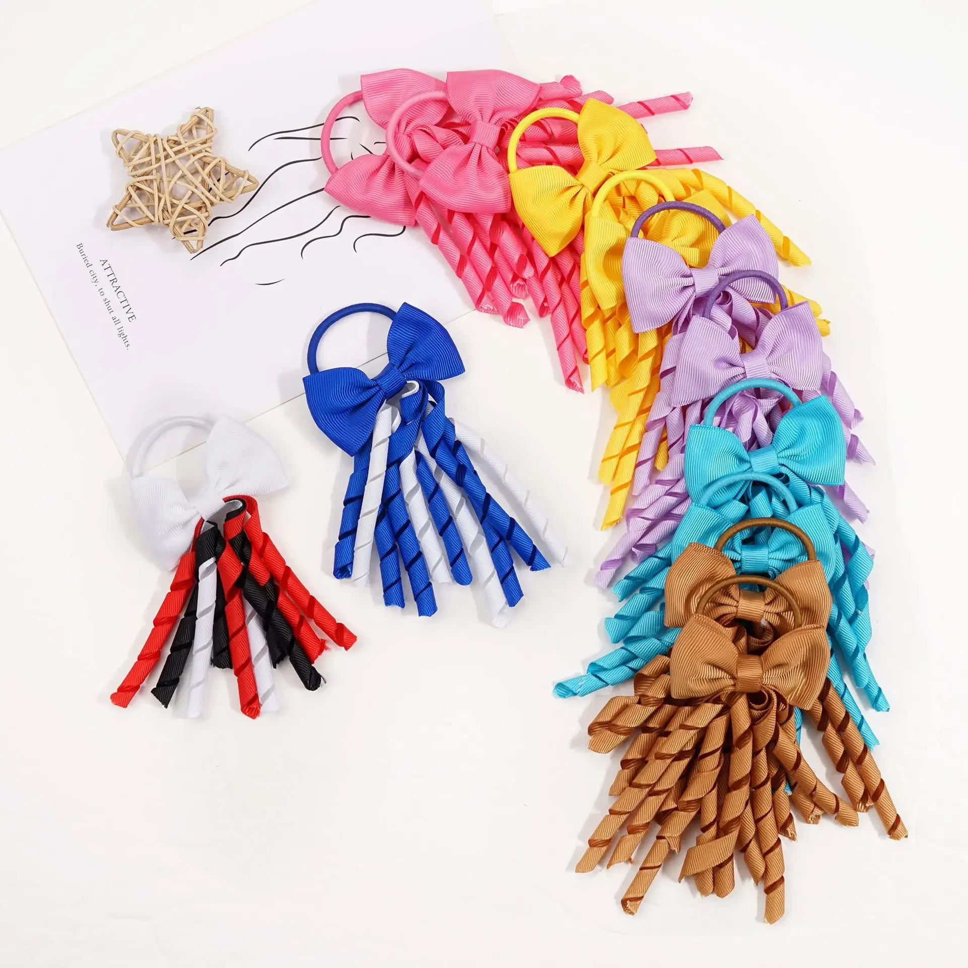 Fashion Girl Tassel Ponytail Holders Curly Ribbons Streamers Hair Ring Cute Bows Elastic Children Rubber Band Hair Accessories