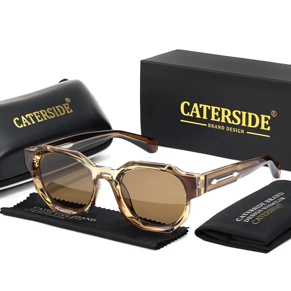 CATERSIDE Luxus-Sonnenbrille für Herren, Vintage-Polygon-Design, Sonnenbrille mit Metalldekoration, für Damen, Alltagskleidung, Outdoor, Strand, Party, UV400