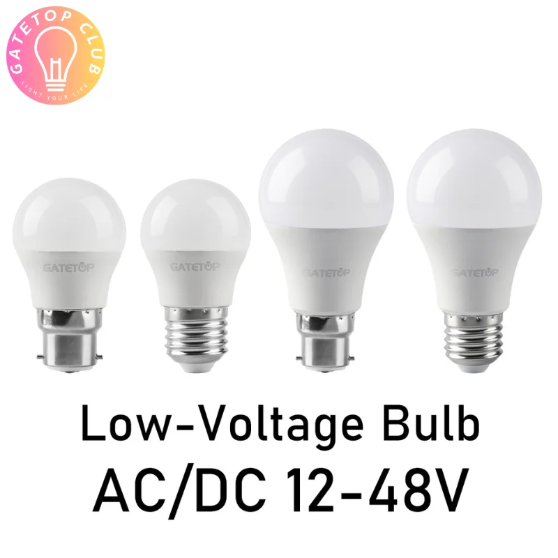 태양 에너지 봄빌라 캠핑 어선 터널 조명용 LED 전구, 저전압 AC/DC 12V, 24V, 36V, 48V, 2 베이스 E27/B22, A60 G45