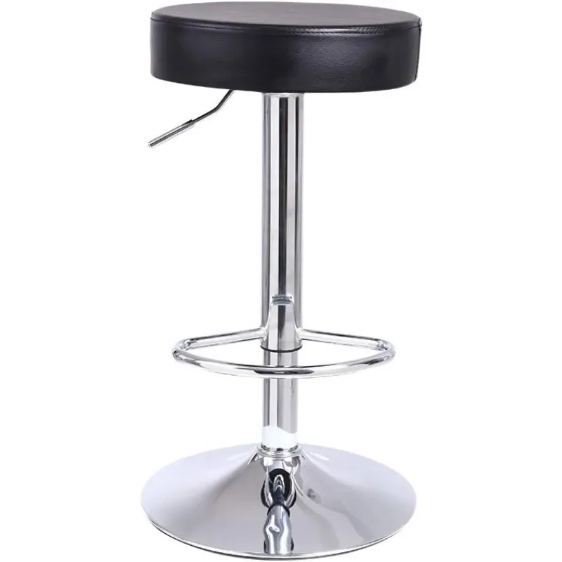 

Round Bar Stool PU Leather with Footrest Height Adjustable Swivel Pub Chair Home Kitchen Bar stools Backless Stool (Black)