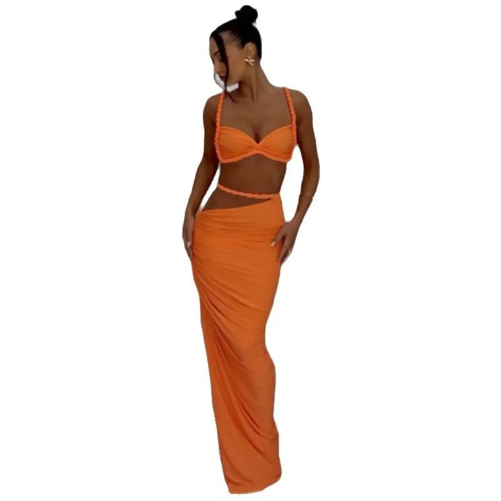 

Женский облегающий костюм с юбкой на бедрах в европейском и американском стиле, однотонный сексуальный слинг, новинка весны и лета