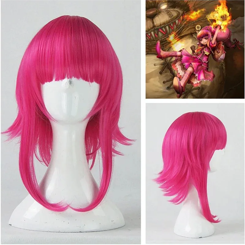 Nene 2025 Game LOL Annie Hastur Character 45cm Rose Red Heat Resistant Hair Cosplay Costume + Free Wig Cap view 2
