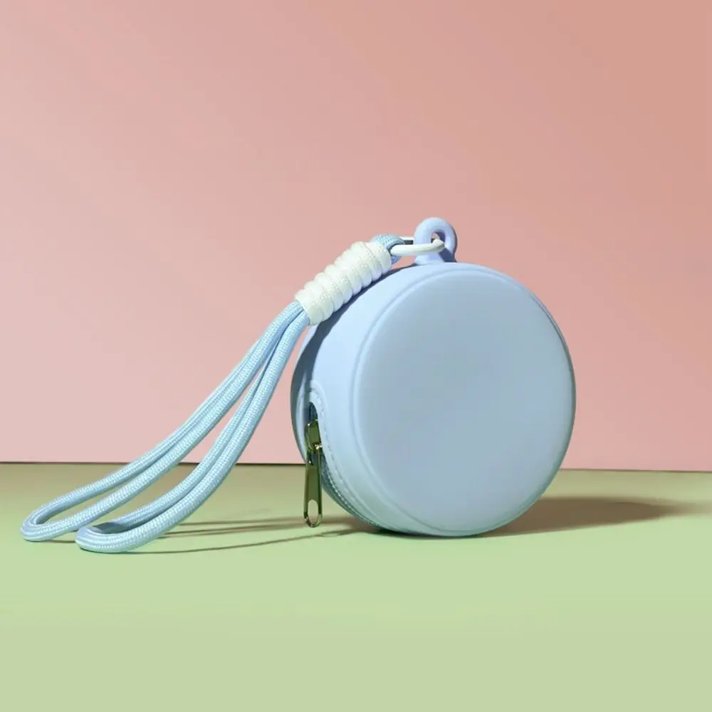 Small Multifunctional Silicone Earphone Bag Round Zipper Waterproof Coin Purse with Rope Portable Data Cable Storage Bag Man