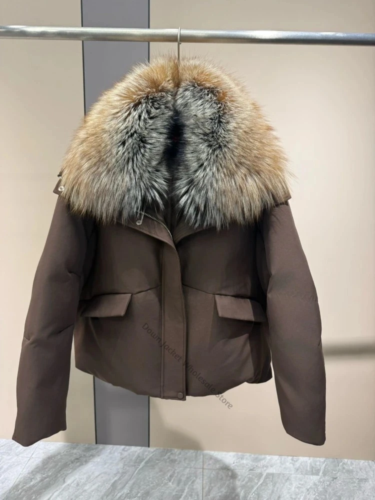 Women's Winter Down Jacket with Fur Ultra Warm Genuine Fur Coat Zipper Pockets City Fashion Casual Outerwear for Cold Winter