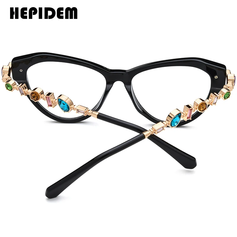 HEPIDEM Progressive Prescription Eyeglasses Custom Anti Blue Myopia Optical Lens Eyewear Women Acetate Cat Eye Glasses 9400