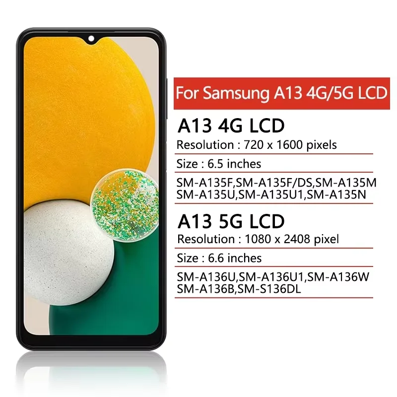 High Quality For Samsung A13 4G 5G LCD Display Touch Screen Digitizer Assembly For Samsung A13 LCD A135 A135F A137 A136U