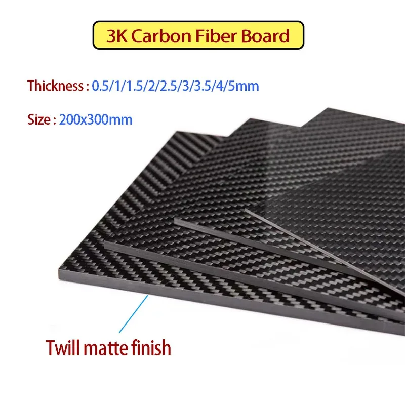 

3K Twill Carbon Fiber Plate 200x300mm 0.5mm to 5mm Thickness High Strength Lightweight