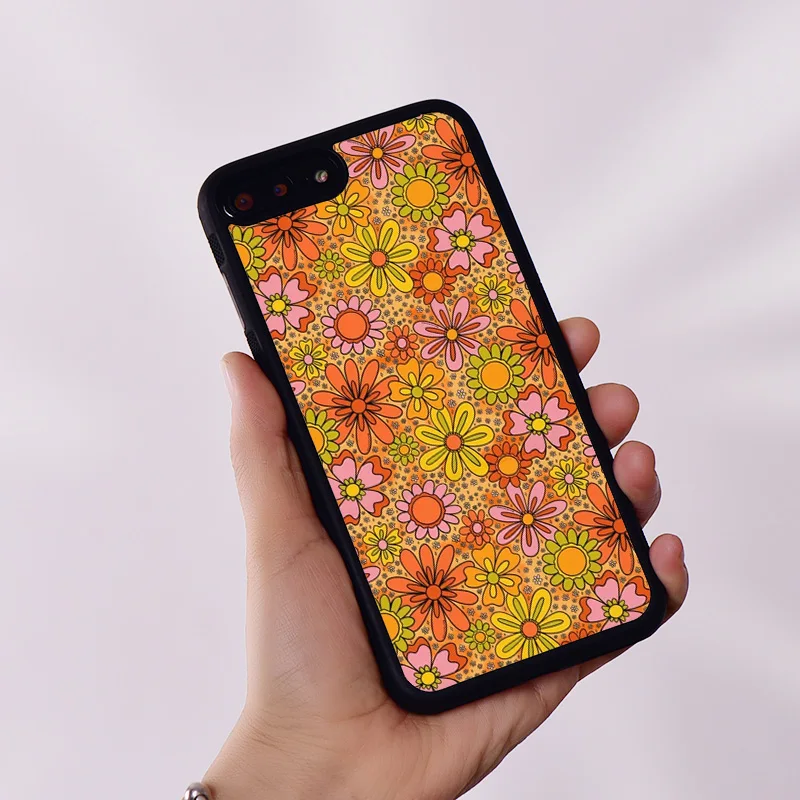 Wildflower Rubber Phone Case Cover for iPhone 6 6S 7 8 Plus X XS XR 11 12 13 14 15 Mini Pro Max Groovy Flowers In Orange