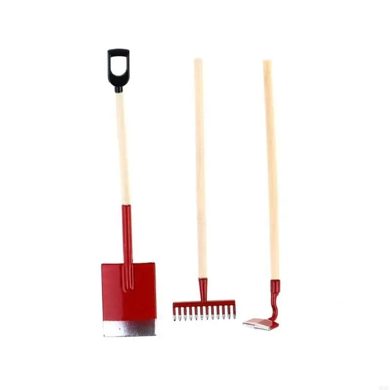 76HF 3 Piece Dollhouses Gardening Tool Kits For Enhancing Your 1:12 Scale Miniature Decorations