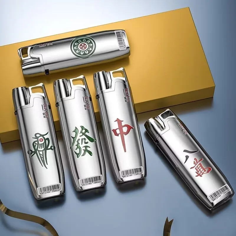 5 Pieces of Personalized and Creative New Style Mahjong Metal Blue Flame Windproof Lighters, Recyclable and Durable