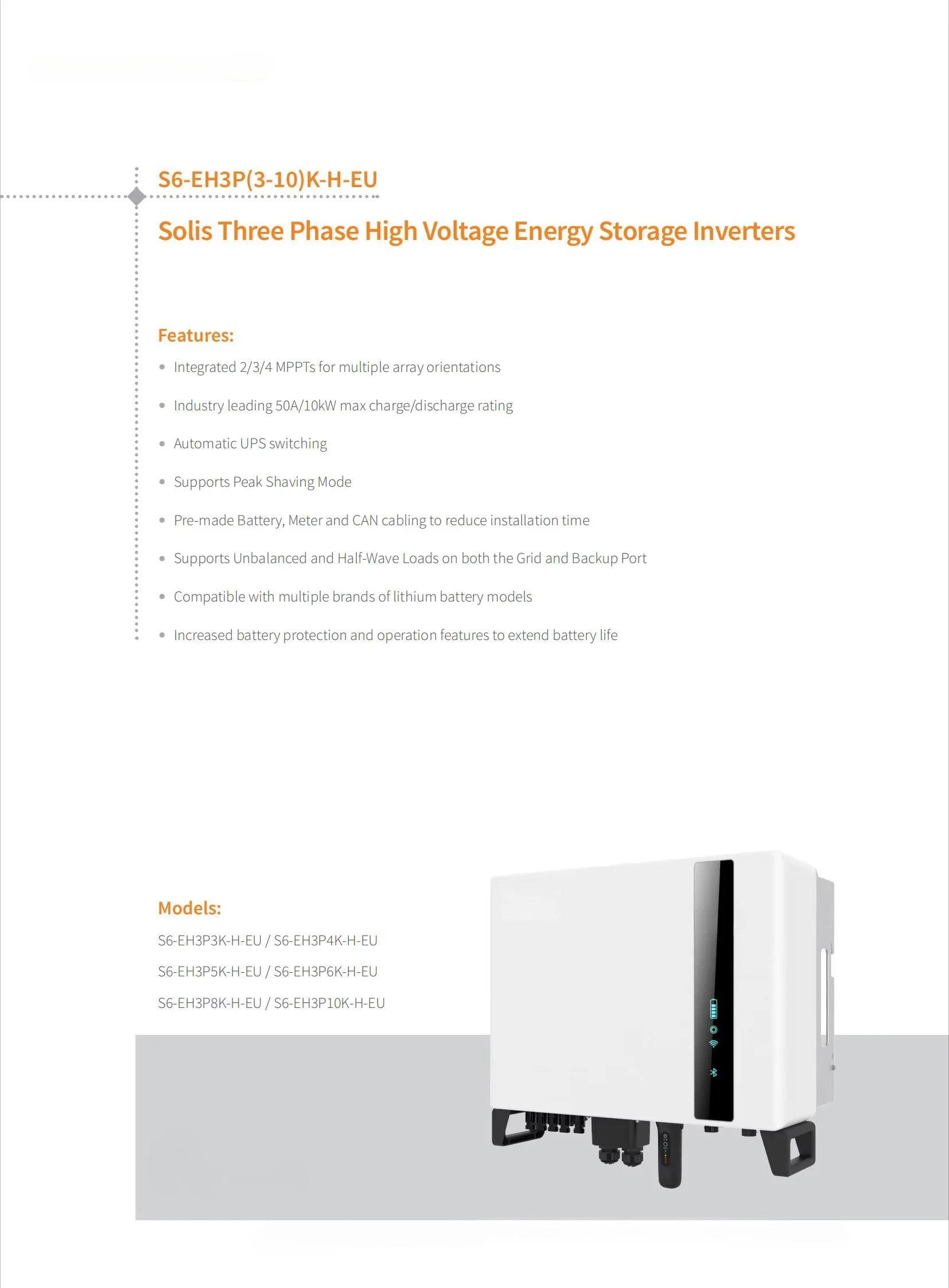 Solis Hybrid Inverter S6-EH3P(3-10)K-H-EU Solar Inverters Three Phase 3kw 4kw 5kw 6kw 8kw 10kw Solis Solar Inverters