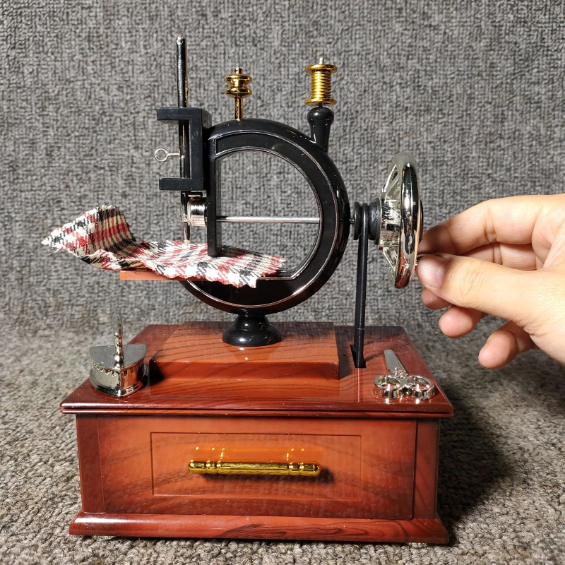

Nostalgic vintage hand crank sewing machine music box cafe home