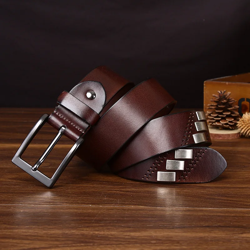 メンズヒップホップ個性ニッチストリートベルトメンズ本革第一層牛革パンクスタイルリベットジーンズベルト