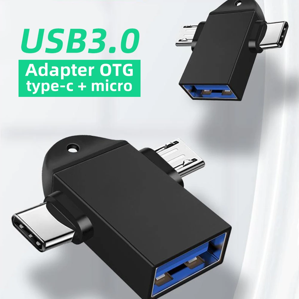 Portable mini 2 in 1 OTG Adapter USB 3.0 Female To Micro USB Male and USB C Male Connector Aluminum Alloy on The Go Converter