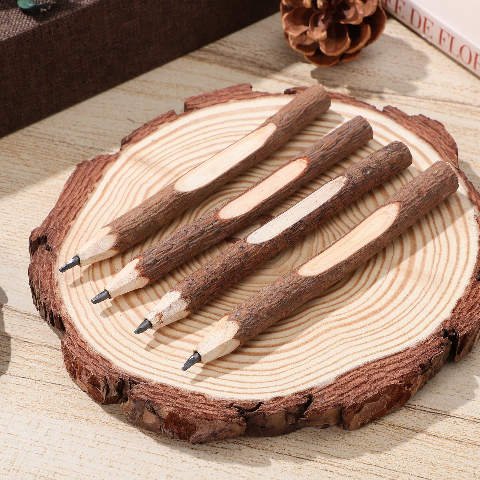 8 Pcs Bark Pencil Child Electric Knife Sharpener Retro Pencils Wooden Twig Multicolour Tree Rustic