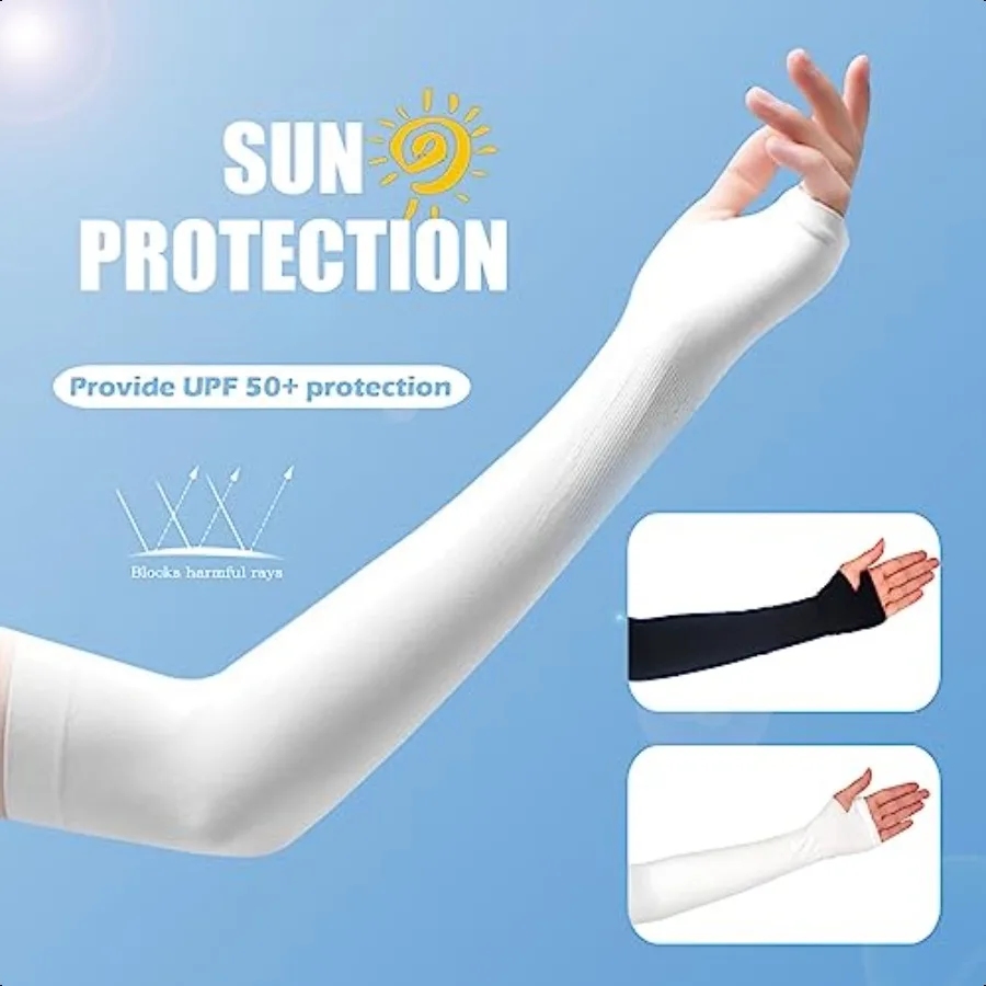 3 Pairs Comfy Arm Sleeves with Thumb Hole Protection Cooling Arm Sleeves 3 Colors Comprion Long Women Men Summer Sun Arm Cover