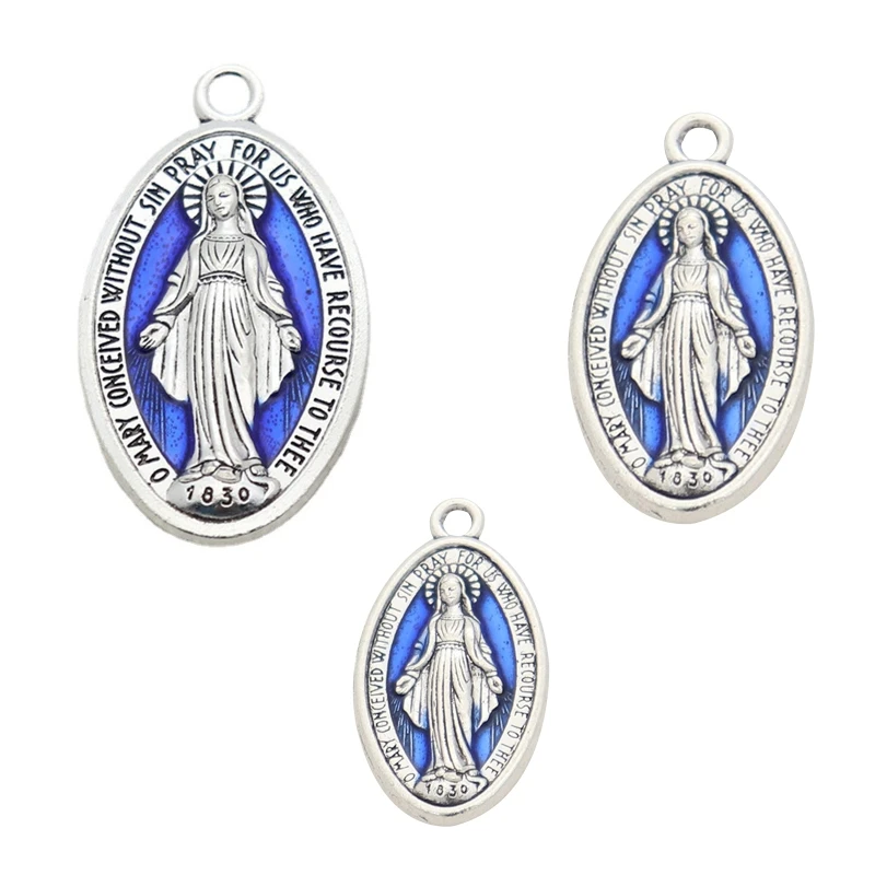 10 Pcs Miraculous Medal Pendant Charm for Chain Necklace or Rosary Christ Catholic Charms Blessed Virgin Pendant w/ Loop