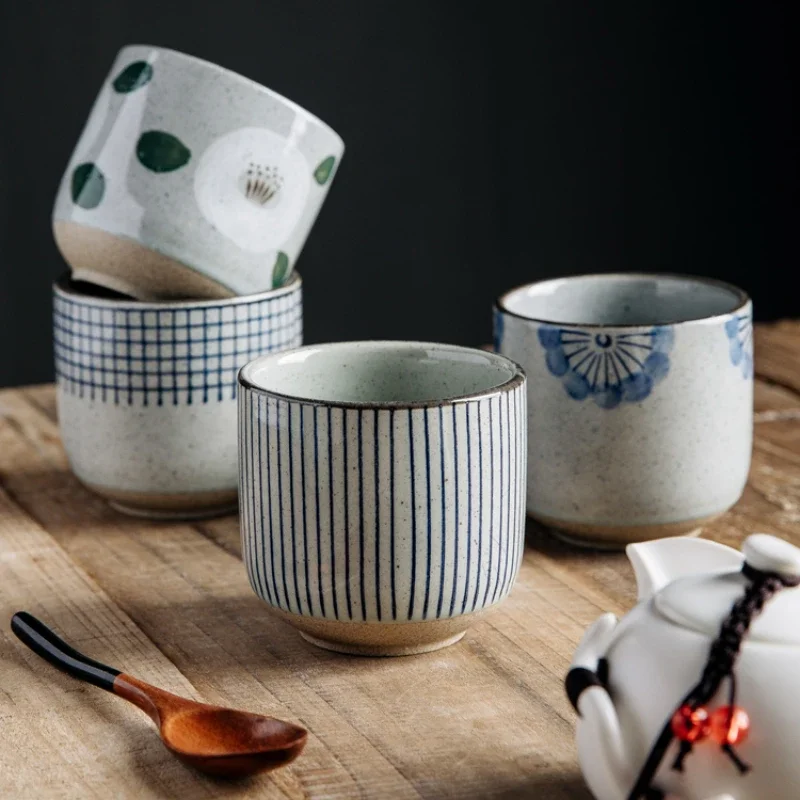 Ceramic and Pottery Tea Cups Japanese Handleless Milk Juice Espresso Coffee Mug Sushi Tea Cups with Pattern