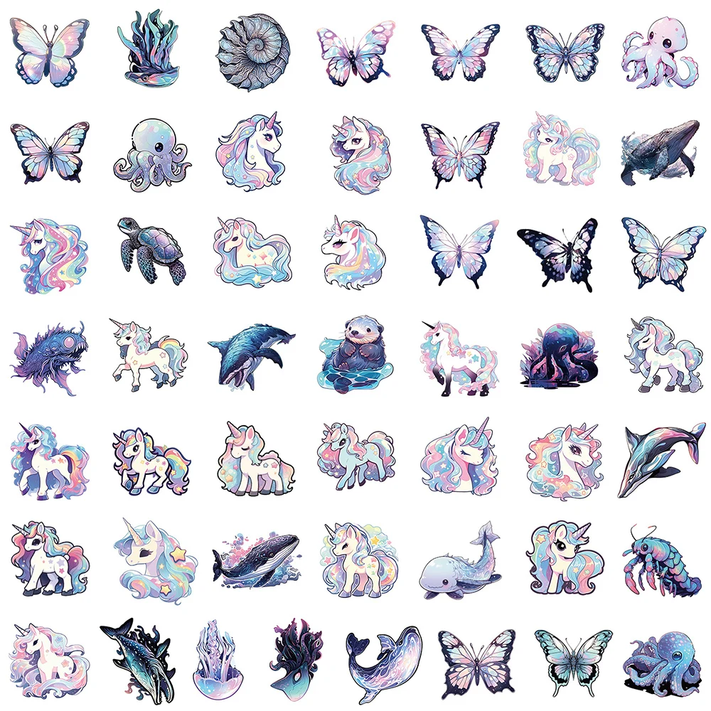 10/30/50pcs Unicorn Holography Graffiti Stickers Aesthetic Cartoon Waterproof DIY Laptop Phone Car Cool Sticker Decals Wholesale