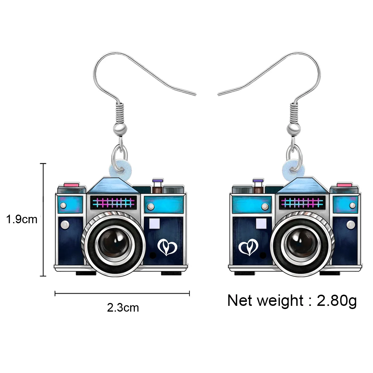 Bonsny Acrylic Retro Box Camera Dangle Drop Earrings Charms Jewelry Gifts For Women Girls Kids Friends Decorations