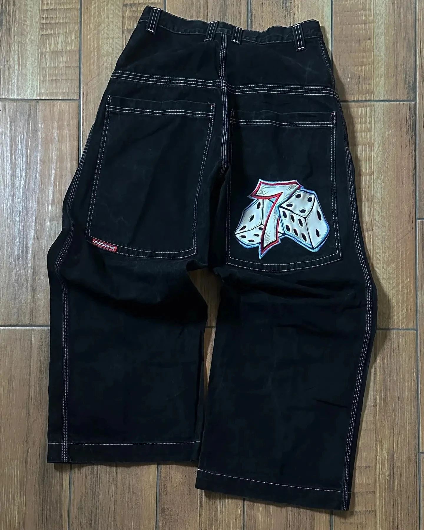 

JNCO Y2K retro American embroidery washed jeans zipper splicing high street fashion brand niche loose straight pants