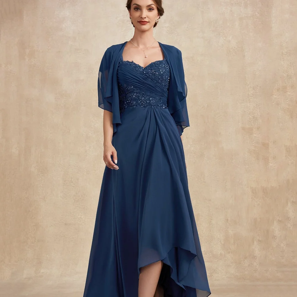 Elegant Chiffon Bridal Dress Vintage Customized A Line Sweetheart Neck Wedding Party Gowns Formal  Applique Mother Dresses