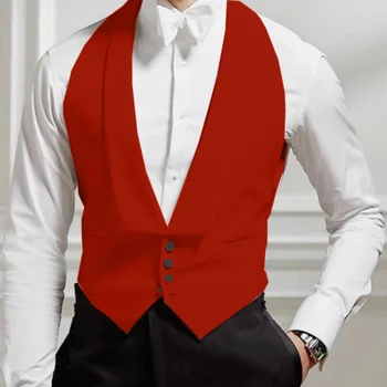 Men Vest White Single Button Solid With Lapel Waistcoat Suit For Wedding Birthday Banquet Party Business Work Men Suit Vest 4