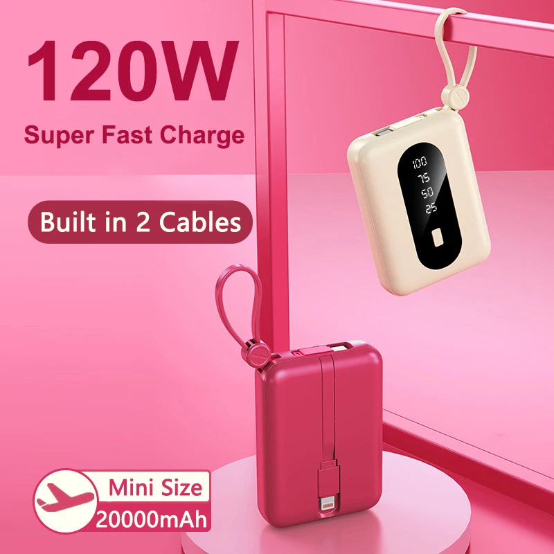

120W Super Fast Charging Power Bank 20000mAh Built in Cable Powerbank Portable External Battery for iPhone Samsung Huawei Xiaomi