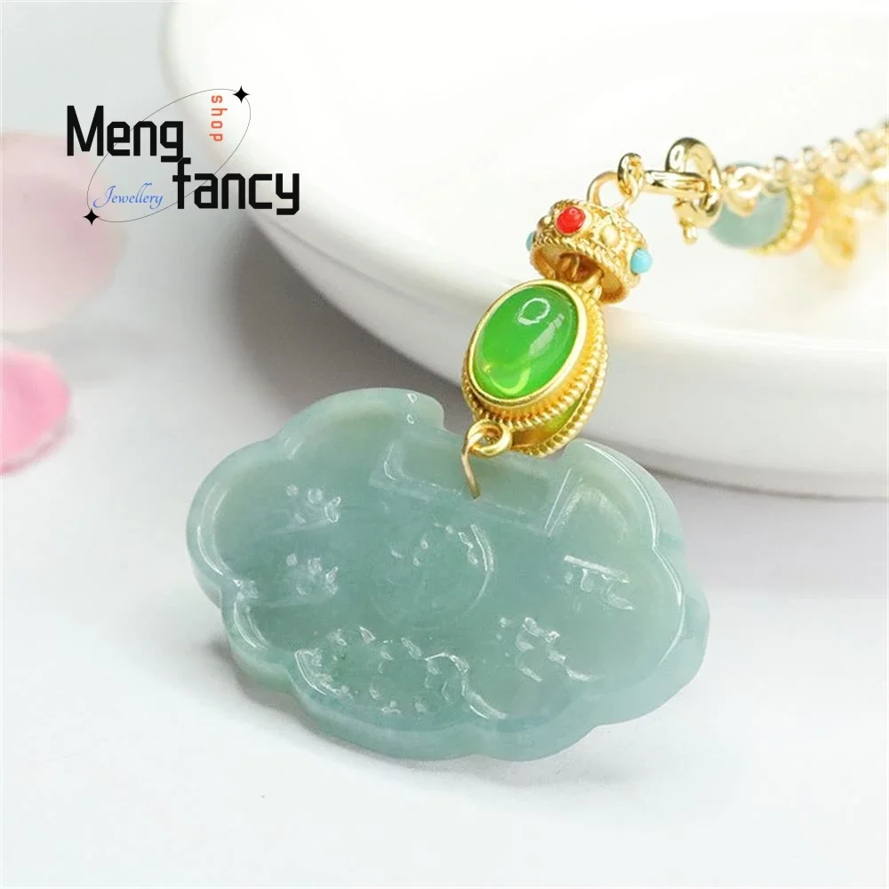 Natural A-goods Jadeite Blue Water Level An Ruyi Lock Pendant Exquisite Elegant Simple High-grade Luxury Quality Fashion Jewelry