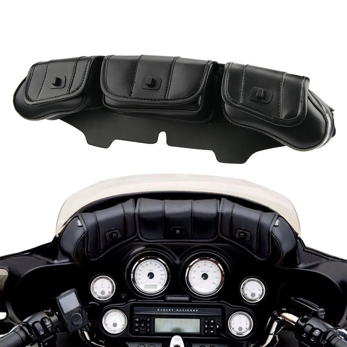 For Harley Electra Street Glide Touring 1996 ~2013 Black Motorcycle 3-Pocket Windshield Batwing Fairing Pouch Bag