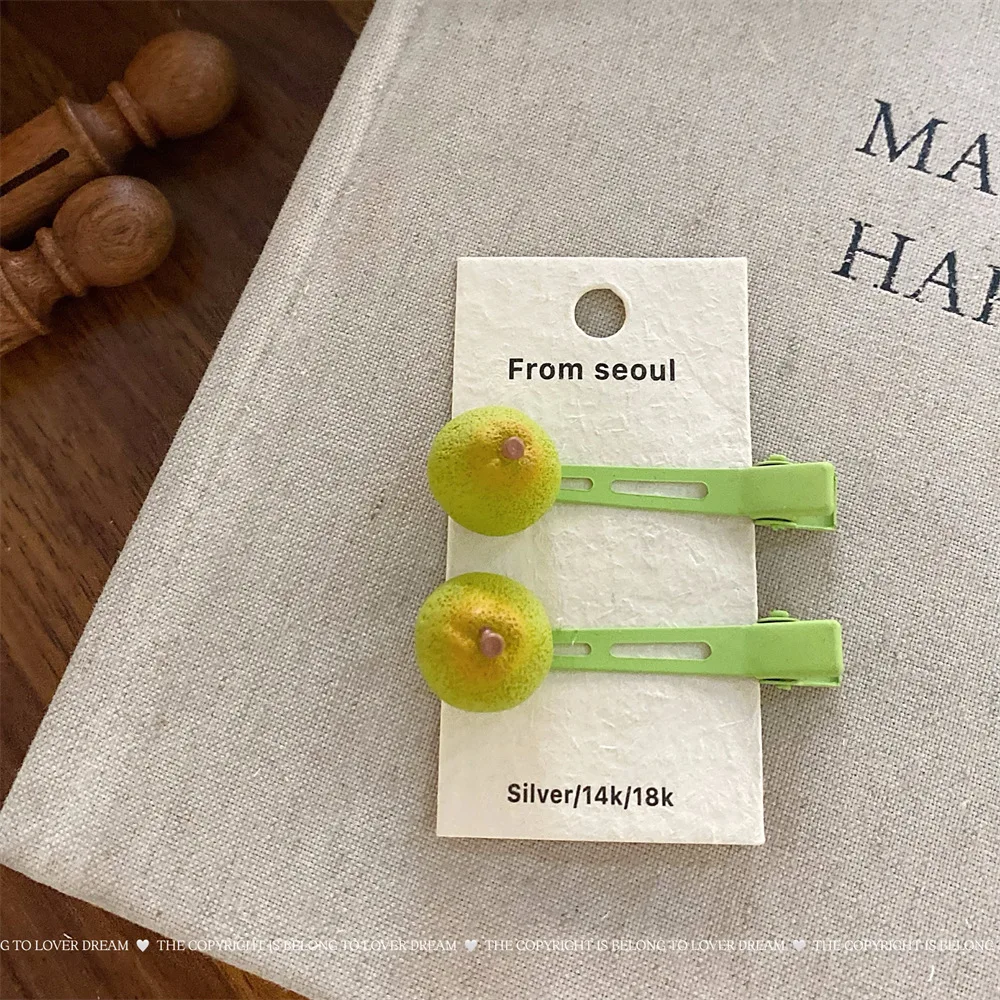 Summer Fruit Green Seamless Bang Clip Set of 2 Invisible Hairstyle Tool Non Crease Side Hair Pin Sweet Cute For Women