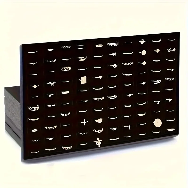 100-Compartment Jewelry Display Stand Rectangular Ring Earring Tray Sponge Home Desktop Storage Organizer for Ladies Gift