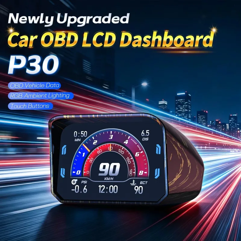 Upgraded P30 Head-up Display HUD LCD Instrument OBD Vehicle Data Display Vehicle Speed with RGB Ambient Light & Touch Buttons